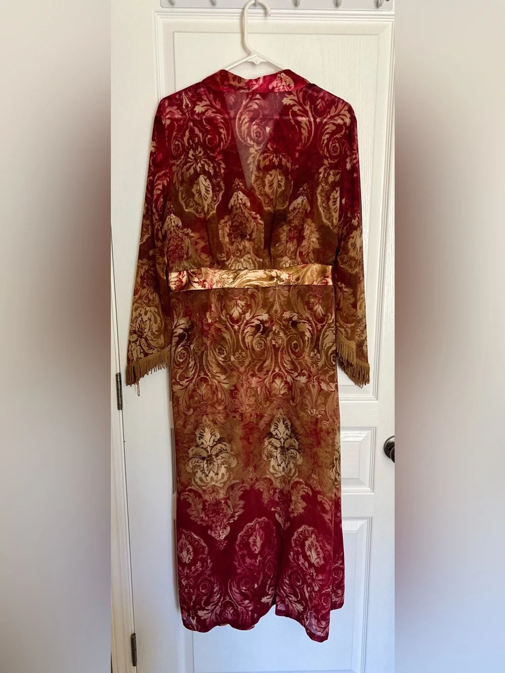 Vintage 1990s Burgundy Floral Lingerie Set -Front Tie Robe with Matching Slip